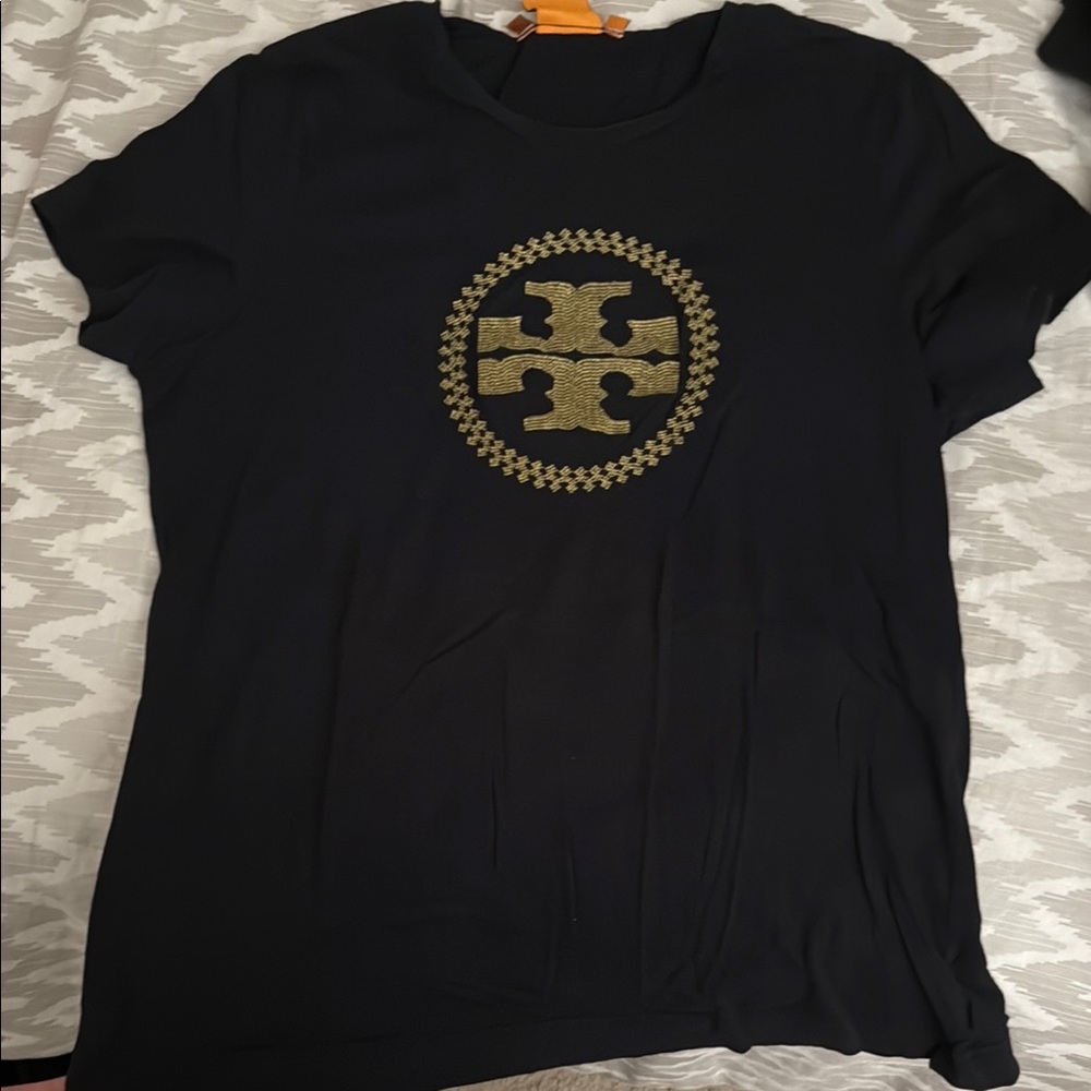 Tory Burch Black Gold Logo Short Sleeve Tee